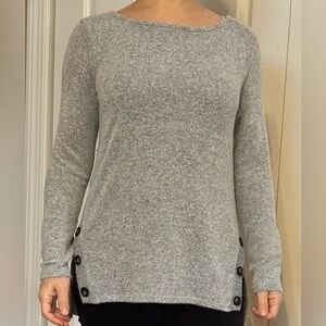 Gray Long Sleeve Top with Button Accents